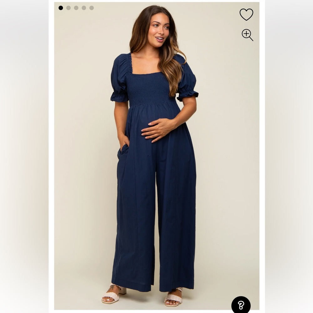 PinkBlush Elloh Women’s Navy Smocked Square Neck Wide Leg Maternity Jumpsuit